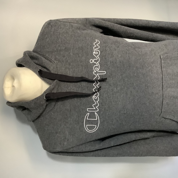 Champion Large Spellout Hoodie - Size M - Dark Grey Marl - Cotton - P2P 18” - Picture 2 of 8